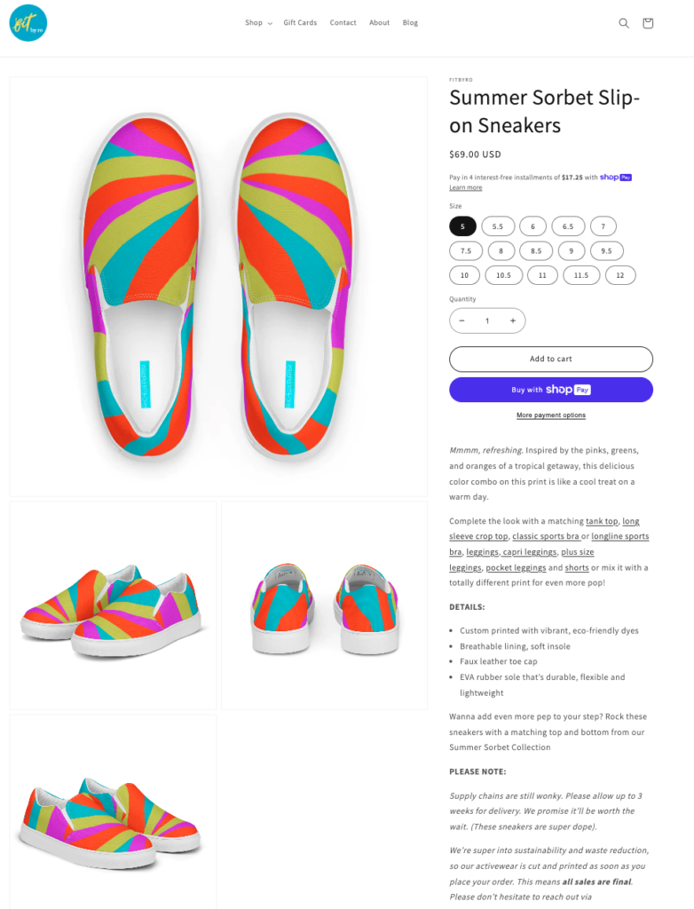 Screenshot showing high resolution product images, in this case a pair of sneakers