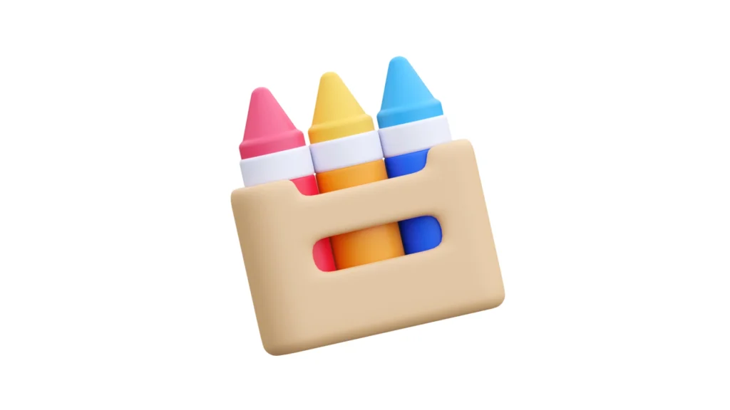 A colorful 3D illustration of three crayons in a holder, featuring pink, yellow, and blue crayons. This image represents the website creativity and DIY efforts, aligning with the article's theme of exploring the pros, cons, and realities of creating your own website.