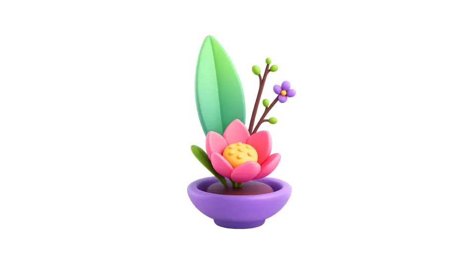 3D ikebana symbolizing balance and clarity in the KonMari Method for developers and designers.