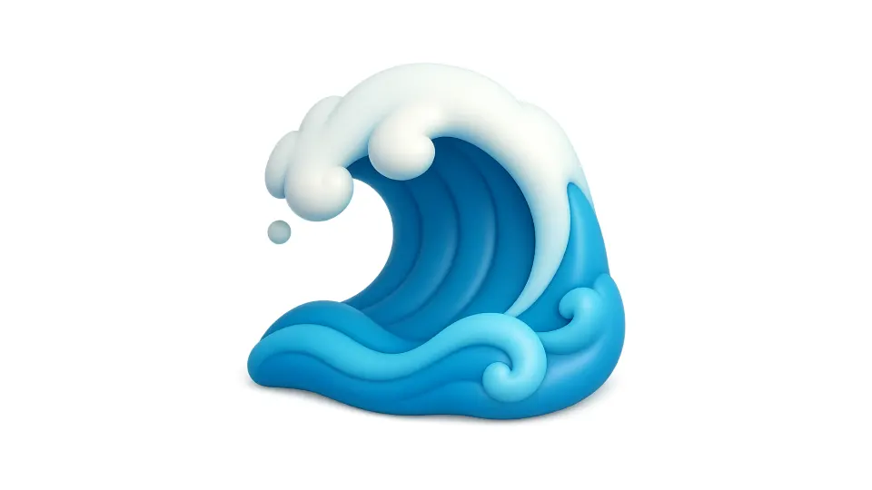 3D stylized wave symbolizing the rise of artificial intelligence and the Fourth Wave.