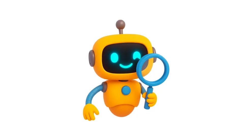 Illustrated robot symbolizing smart search in the context of AEO and GEO