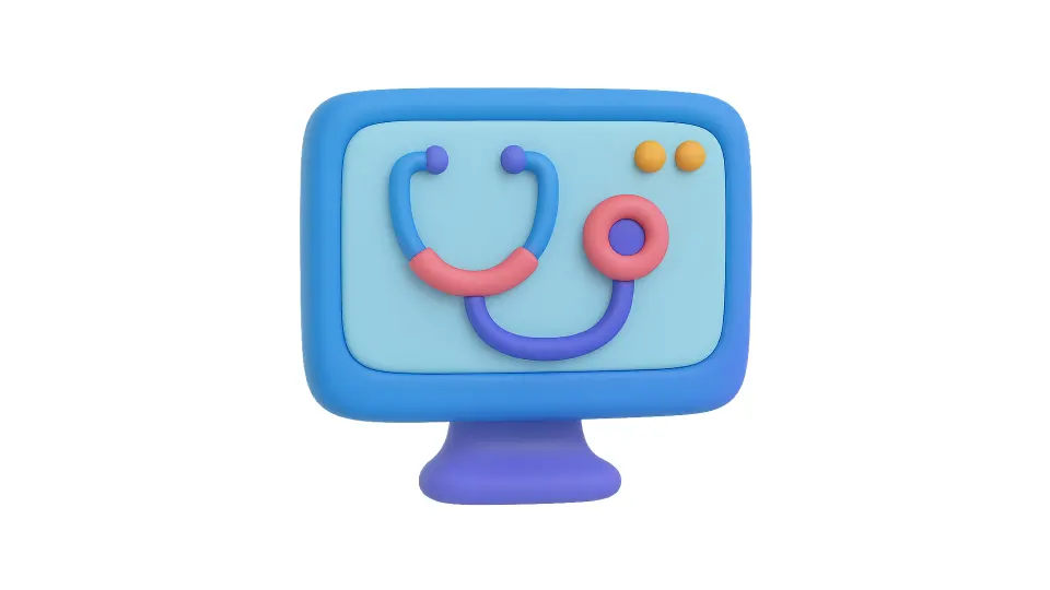 Illustration of a stethoscope on a screen representing a medical clinic or doctor's office website.
