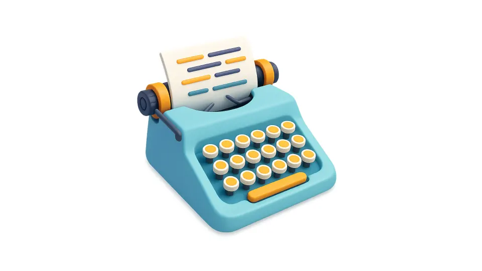 3D typewriter symbolizing the art and clarity of UX writing in digital design.