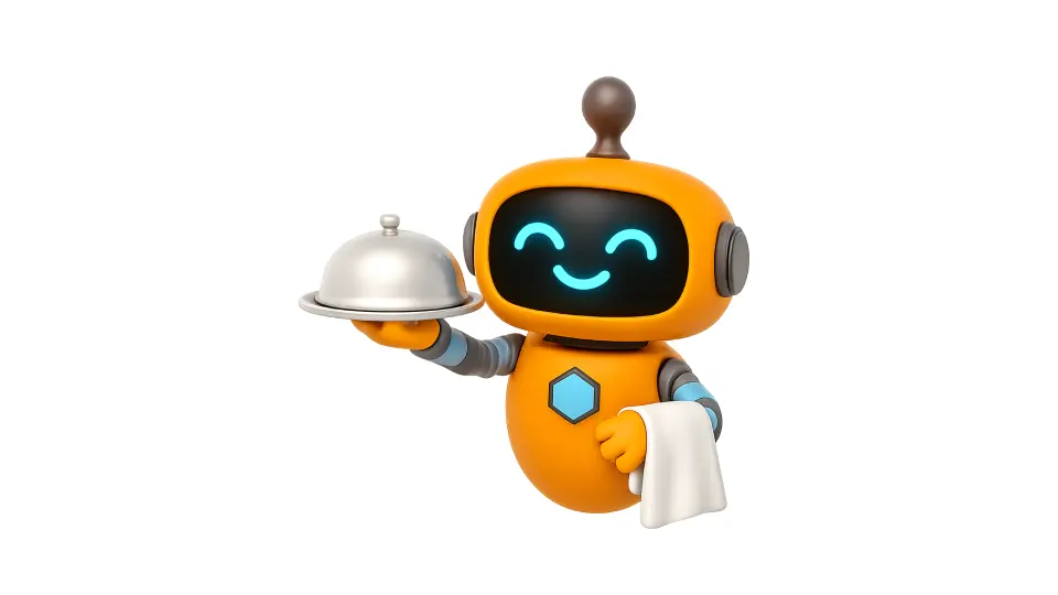 Friendly robot representing an API that connects systems and automates business processes.