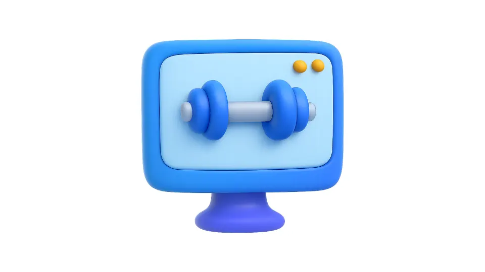 Illustration of a gym website and digital tools to attract and retain fitness members.