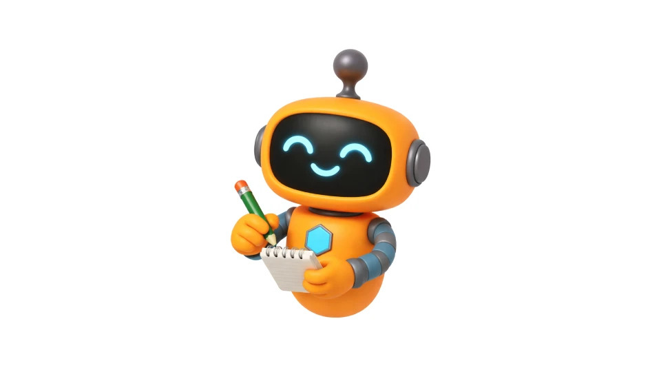 a cute robot taking note like a webhook automation