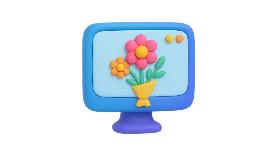 Ilustración de flores en pantalla que representa un sitio web de florería atractivo.