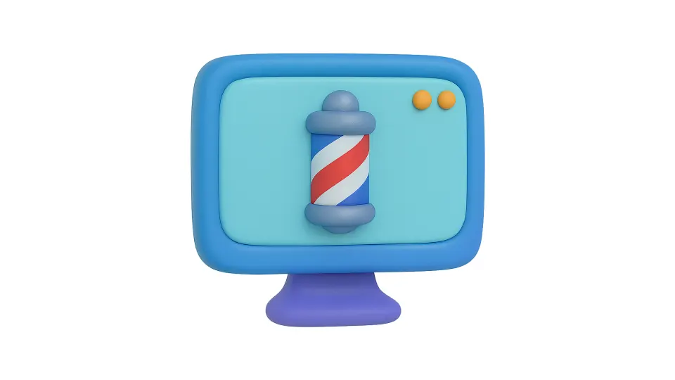 Ilustración de un poste de barbería en pantalla que representa un sitio web de peluquería o barbería.
