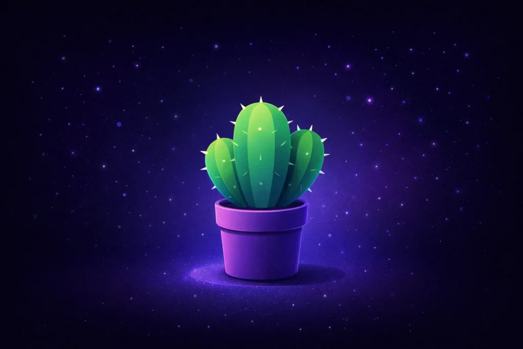 Cactus en maceta iluminado teatralmente. Representación del minimalismo