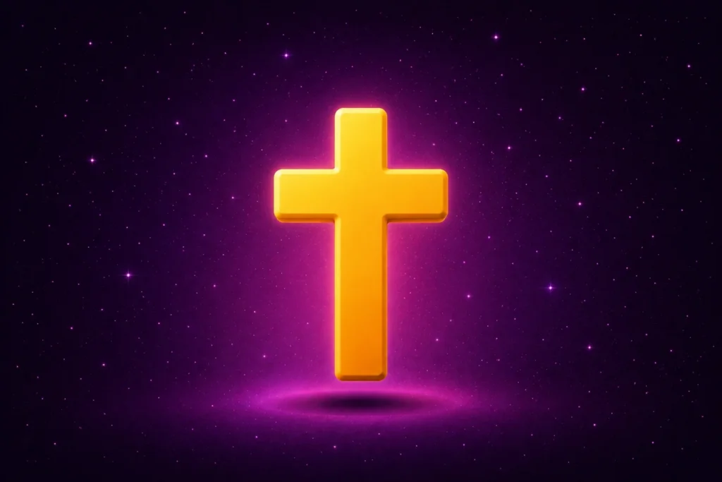 cruz de color amarillo sobre fondo estrellado simbolizando la iglesia católica